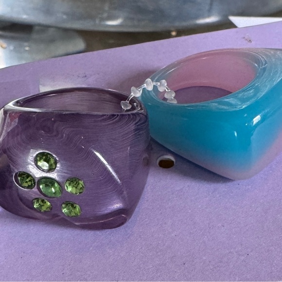 H&M Jewelry - Purple and Blue Resin Rings with Green Accents